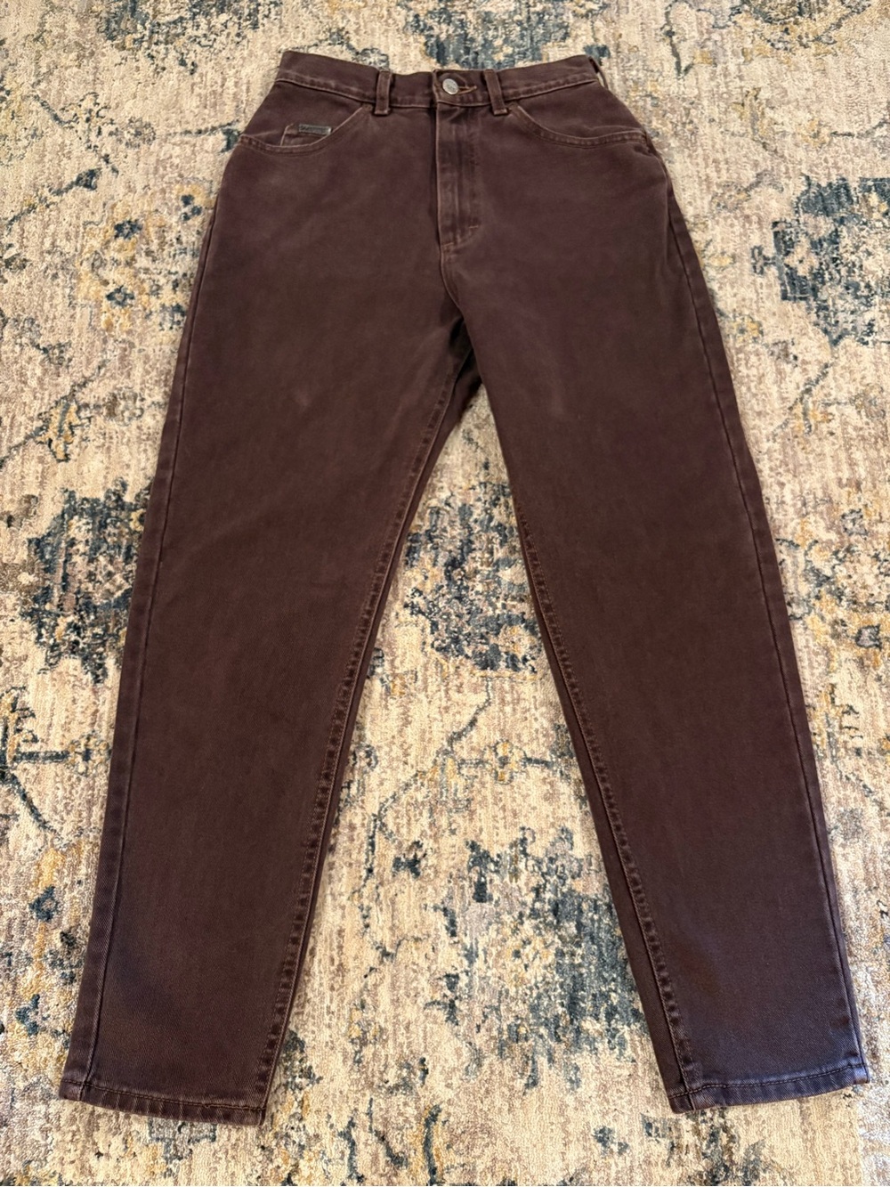 Vintage Lee Riveted Jeans Womens 8P* Brown Denim Tapered High Rise Made USA 90s